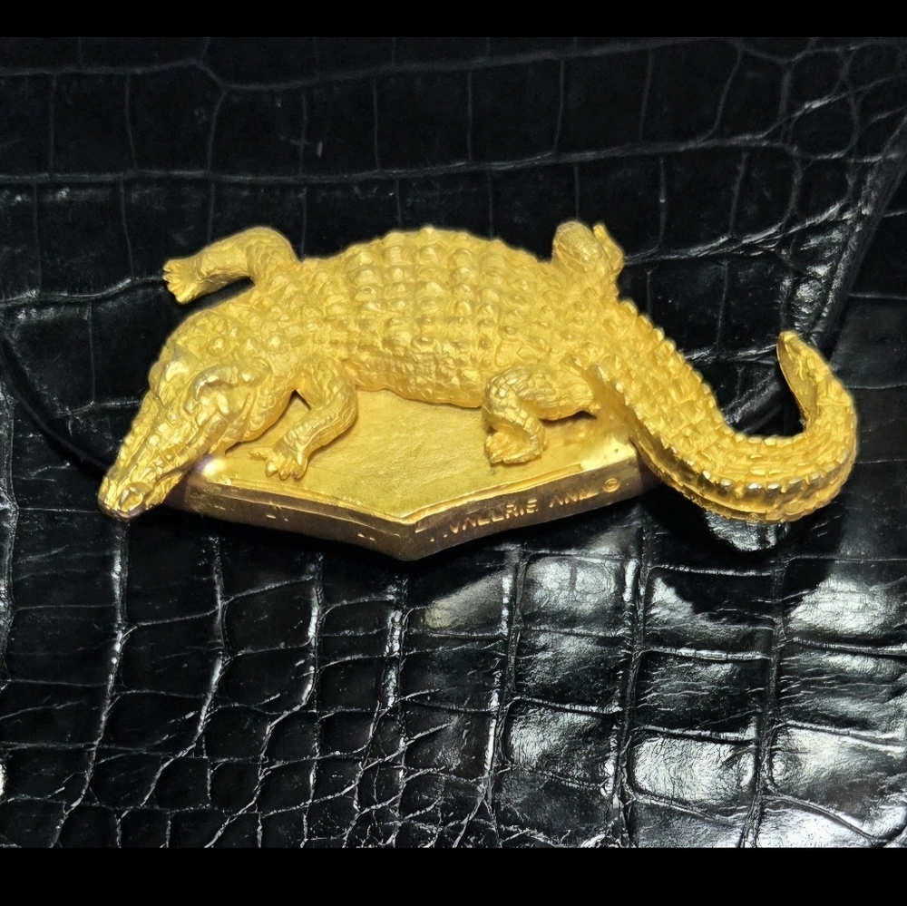 VALERIE ANN VINTAGE RARE Black Gold embossed CROCODILE BAG - Picture 7 of 12